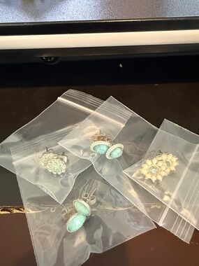 Turquoise Glass Double-Stone Stud Earrings - Women Jewelry